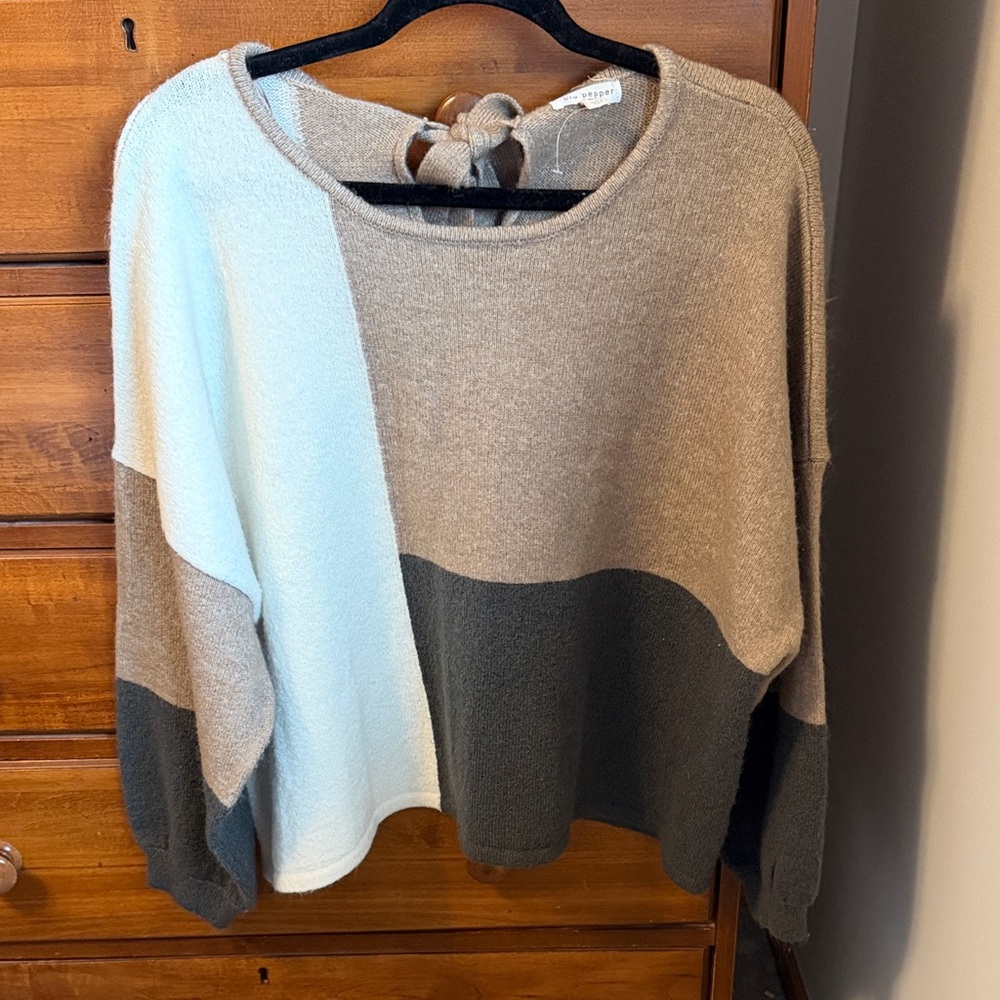 Blu Pepper Colorblock Sweater - Cream, Gray, Tan